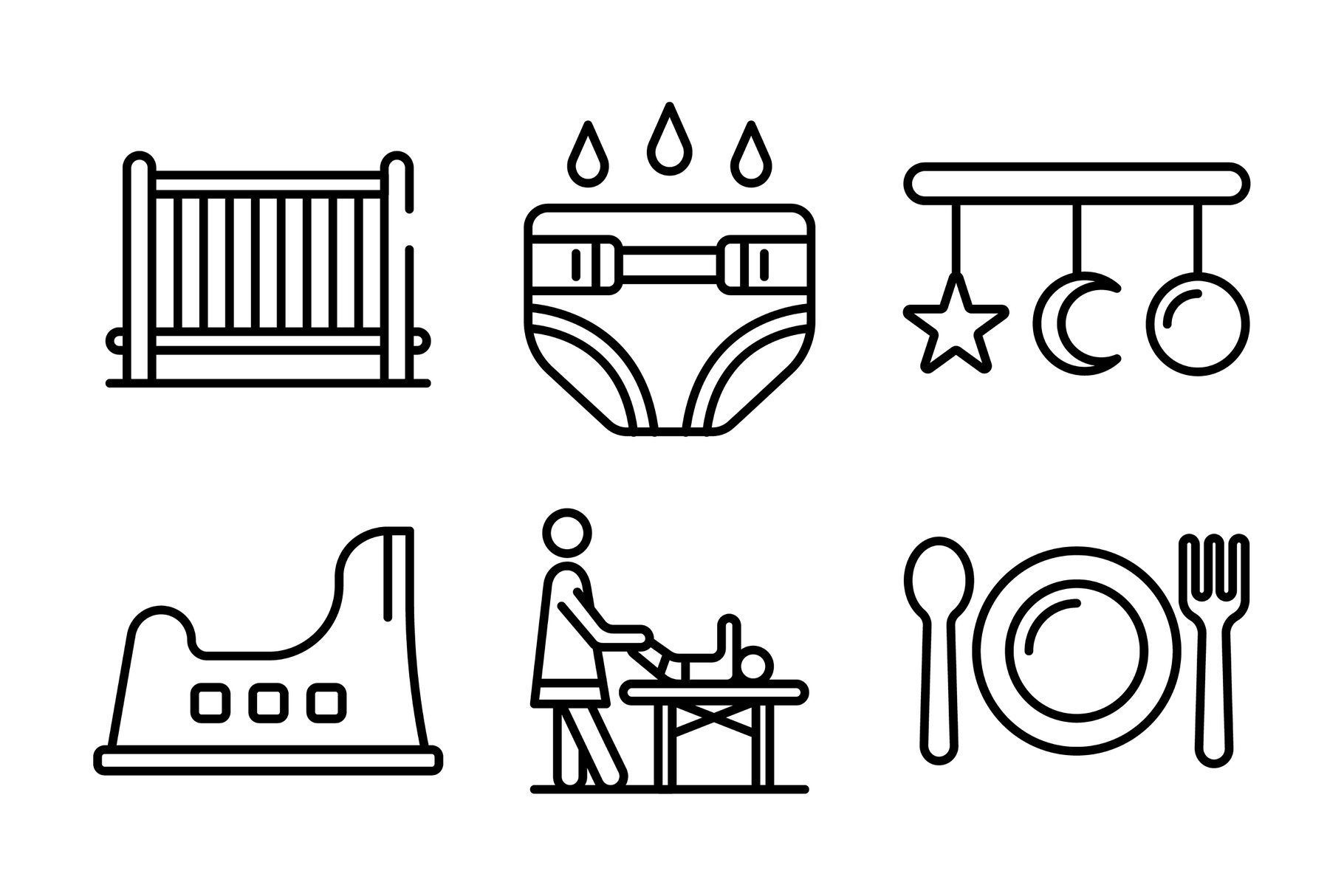 Babysitter icons set, outline style cover image.