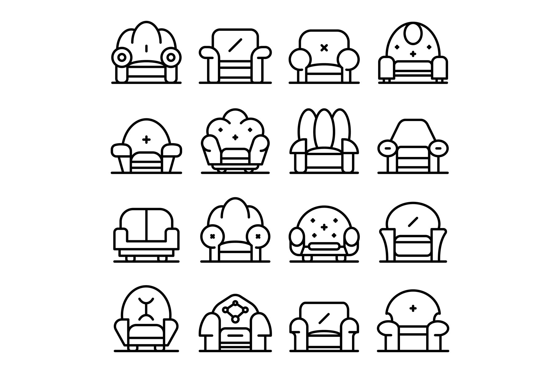 Armchair icons set, outline style cover image.