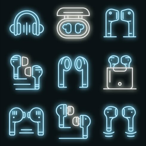 Wireless Earbuds icons set vector cover image.