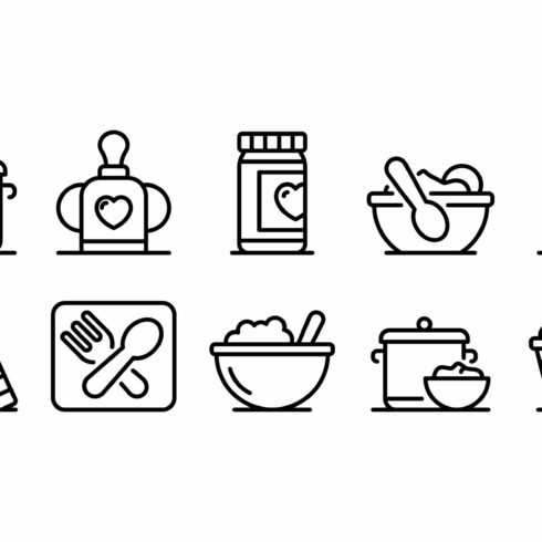 Baby kitchen icons set cover image.