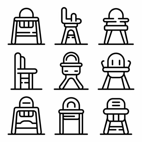 Feeding chair icons set cover image.