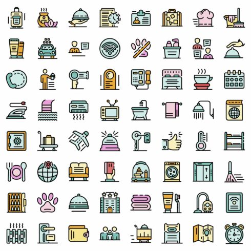 Room service icons set vector flat cover image.