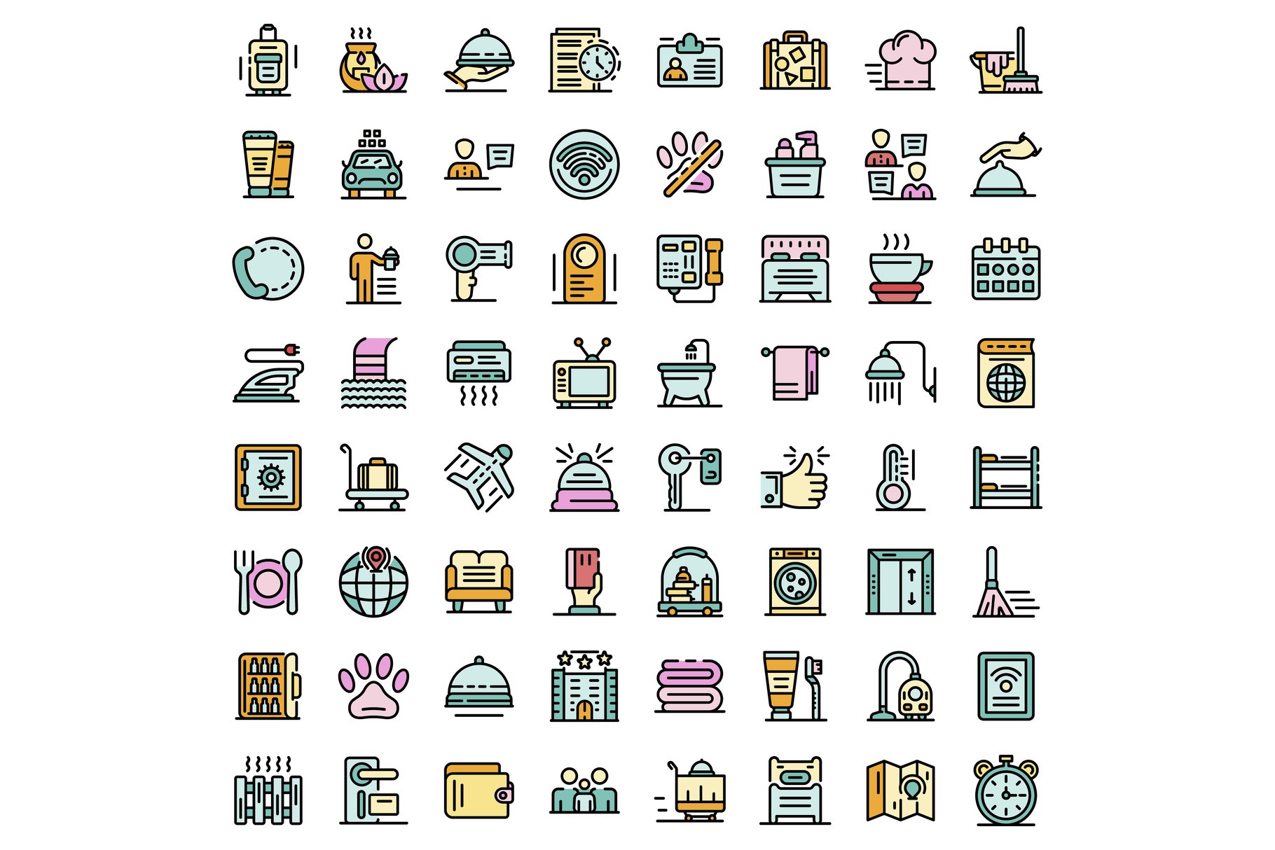 Room service icons set vector flat cover image.