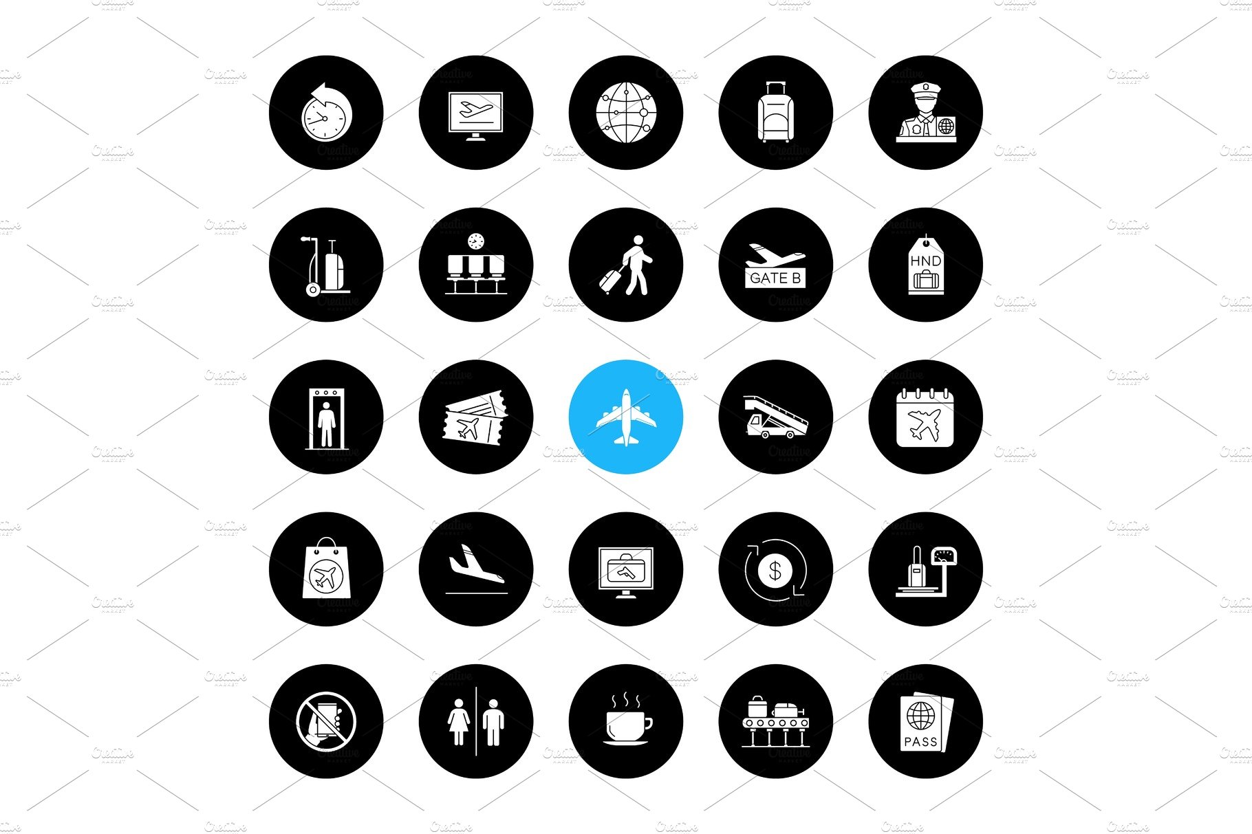 Airport service glyph icons set cover image.