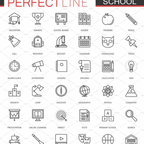 School education line icons set cover image.