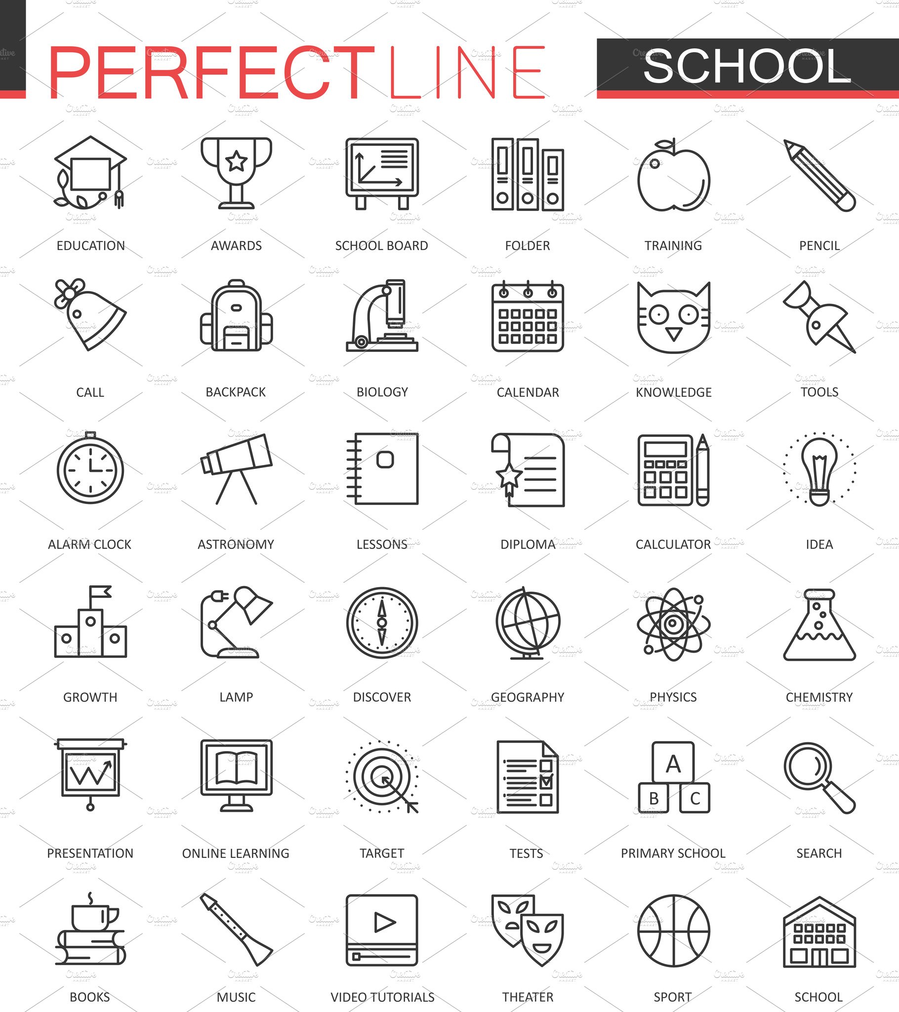 School education line icons set cover image.
