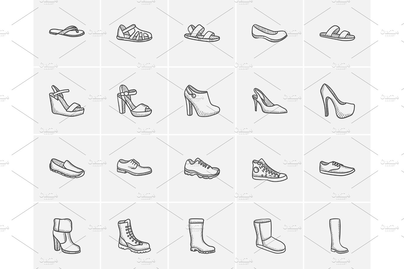 Shoes sketch icon set. cover image.