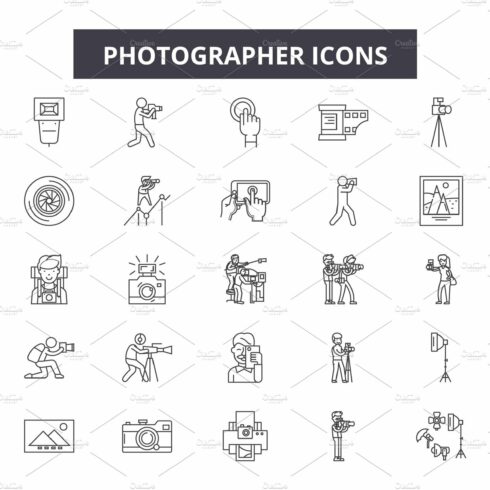 Photographer line icons, signs set cover image.