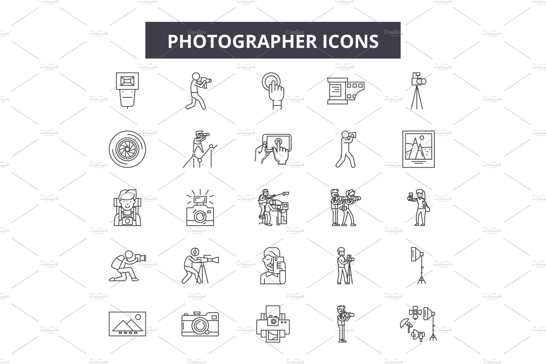 Photographer line icons, signs set cover image.