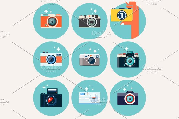 Flat Camera Icons Bundle preview image.