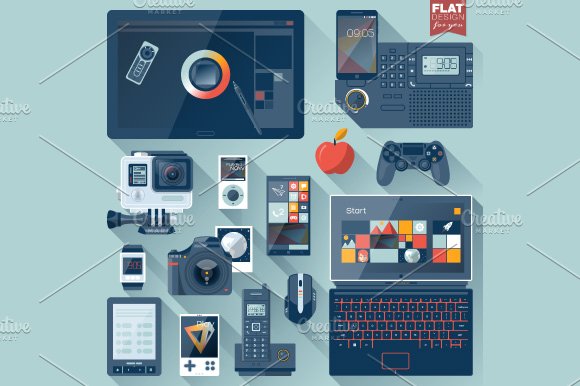 Gadgets in Flat Style preview image.