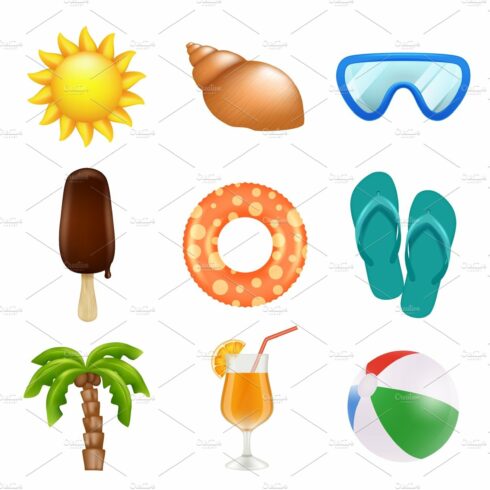 Summer realistic icons. Travel and cover image.