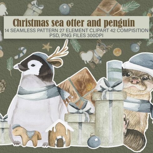 Christmas clipart penguin and otter cover image.
