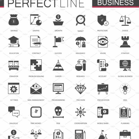 Black Business and finance icons set cover image.