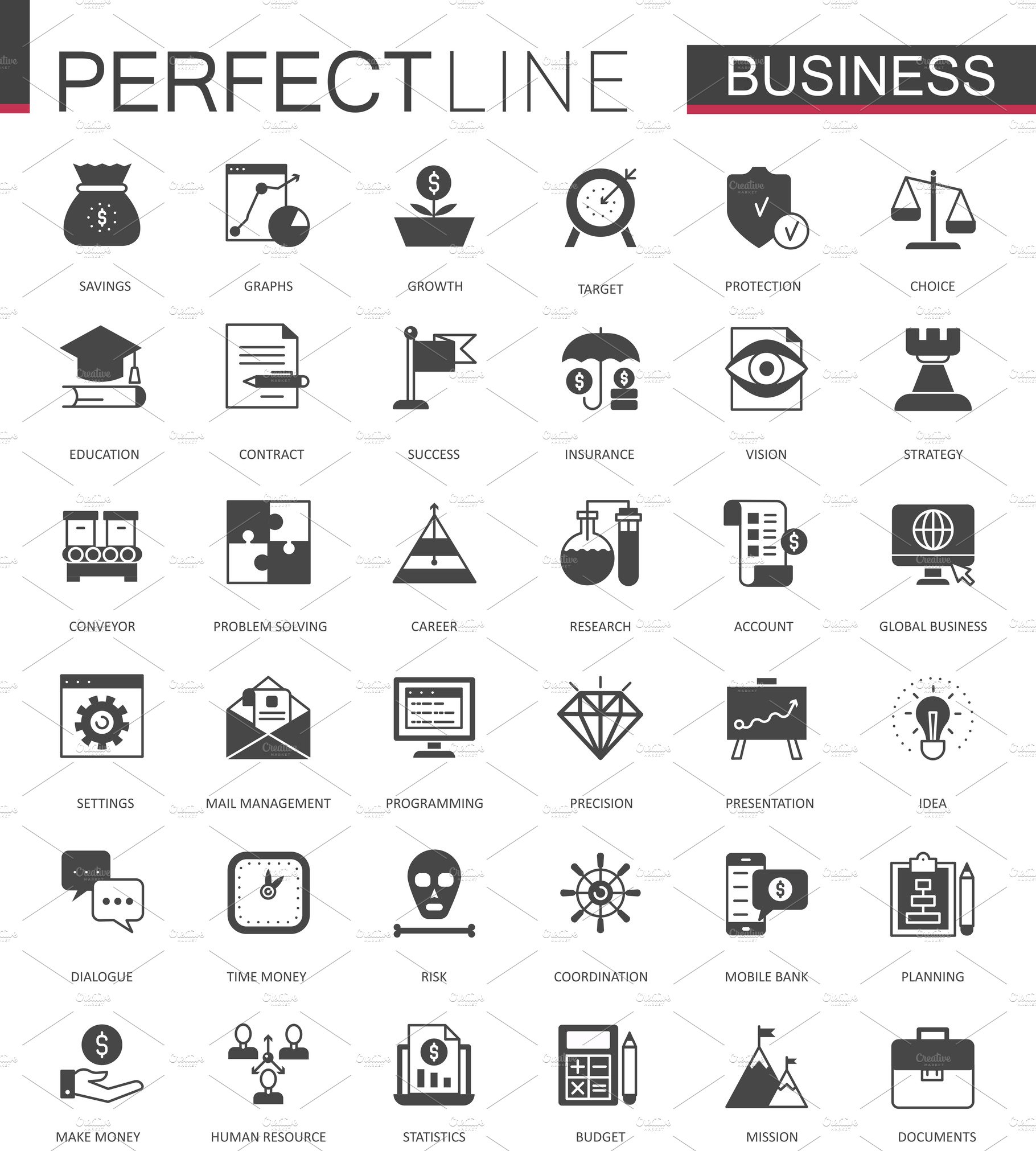 Black Business and finance icons set cover image.