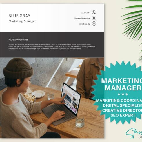 Marketing Manager Resume Template cover image.