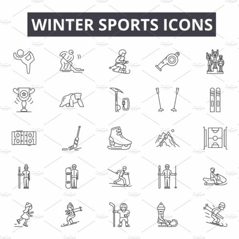 Winter sports line icons, signs set cover image.