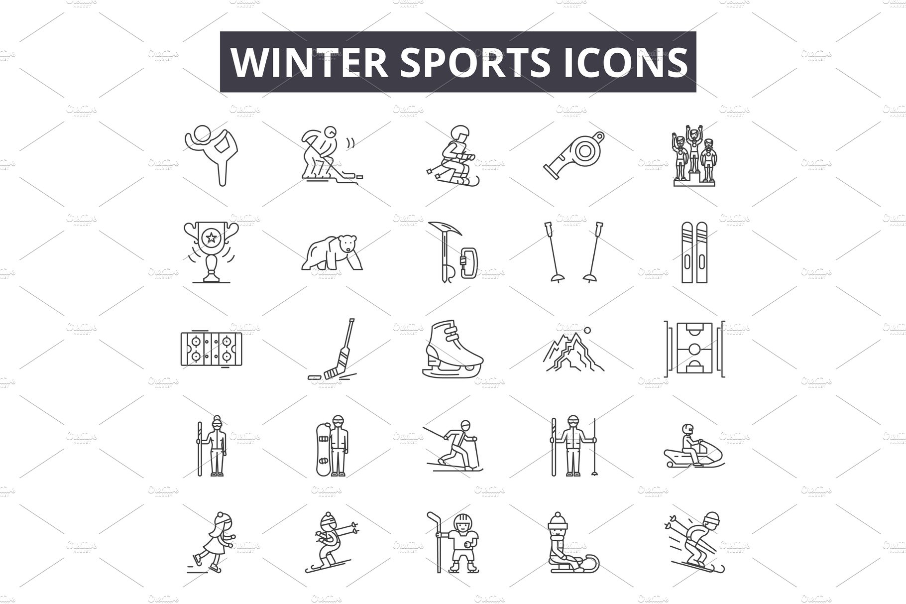 Winter sports line icons, signs set cover image.