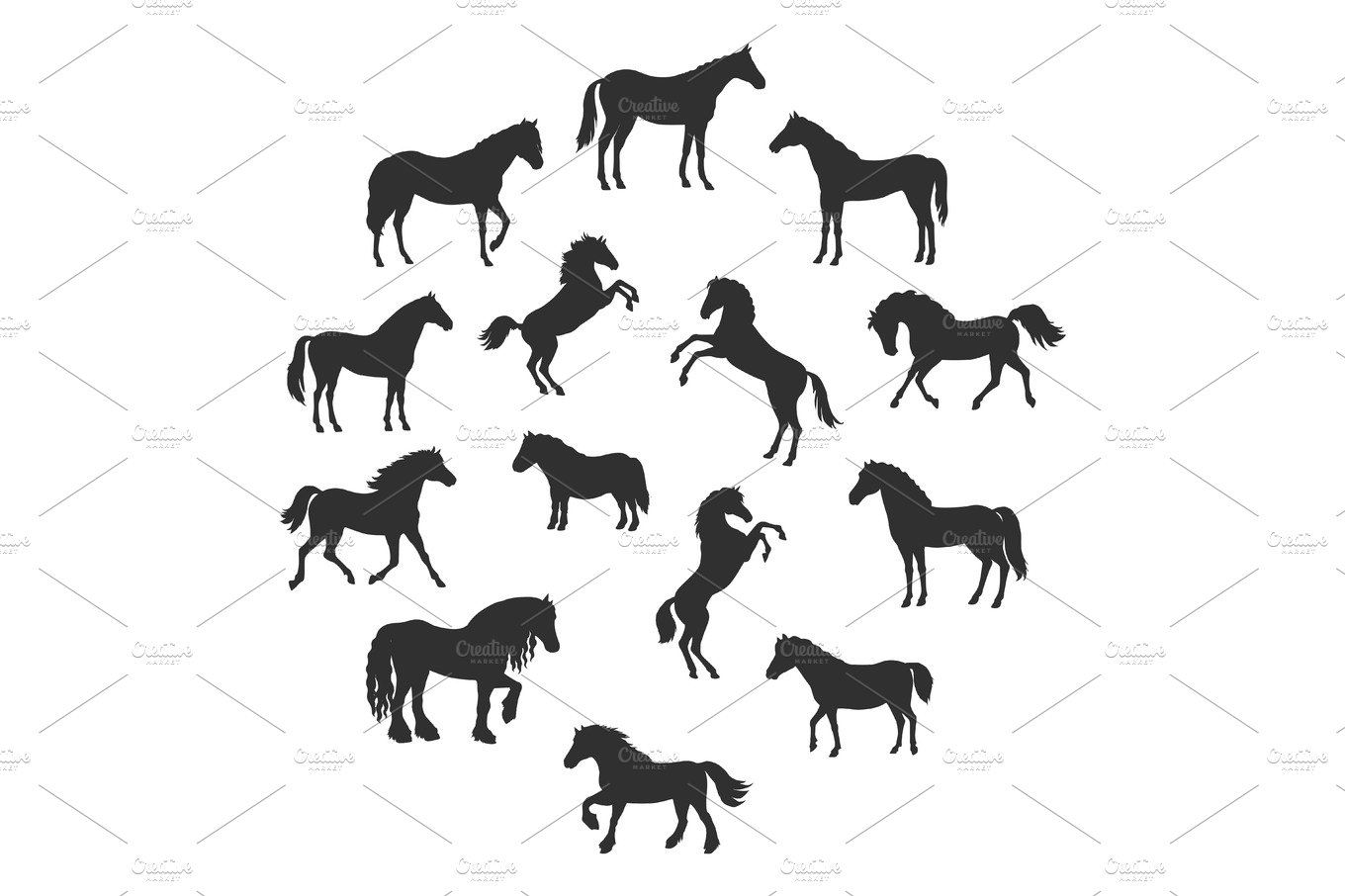 Set of Vector Silhouettes of Horses Breeds cover image.