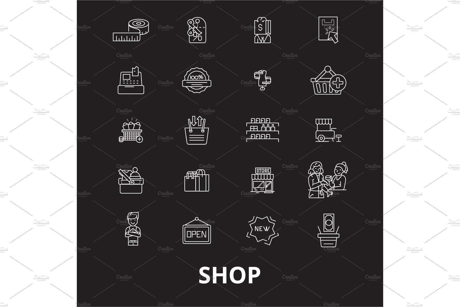 Shop editable line icons vector set cover image.