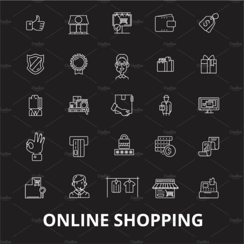 Online shopping editable line icons cover image.