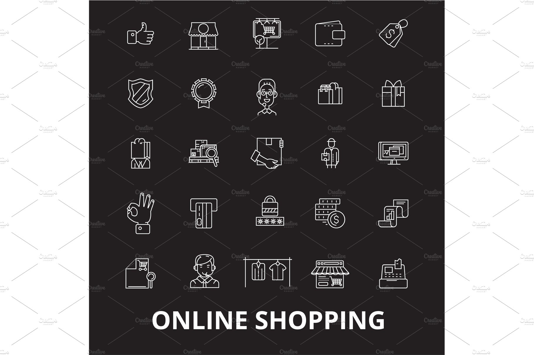 Online shopping editable line icons cover image.