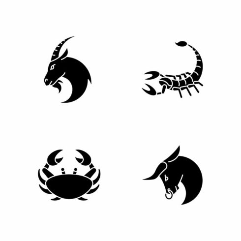 Astrological signs glyph icons set cover image.