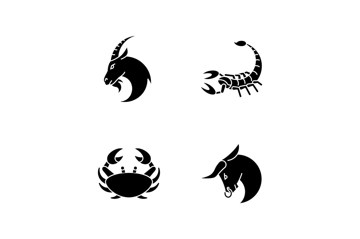 Astrological signs glyph icons set cover image.