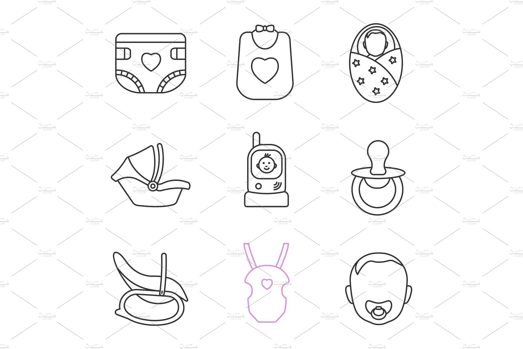 Childcare linear icons set cover image.