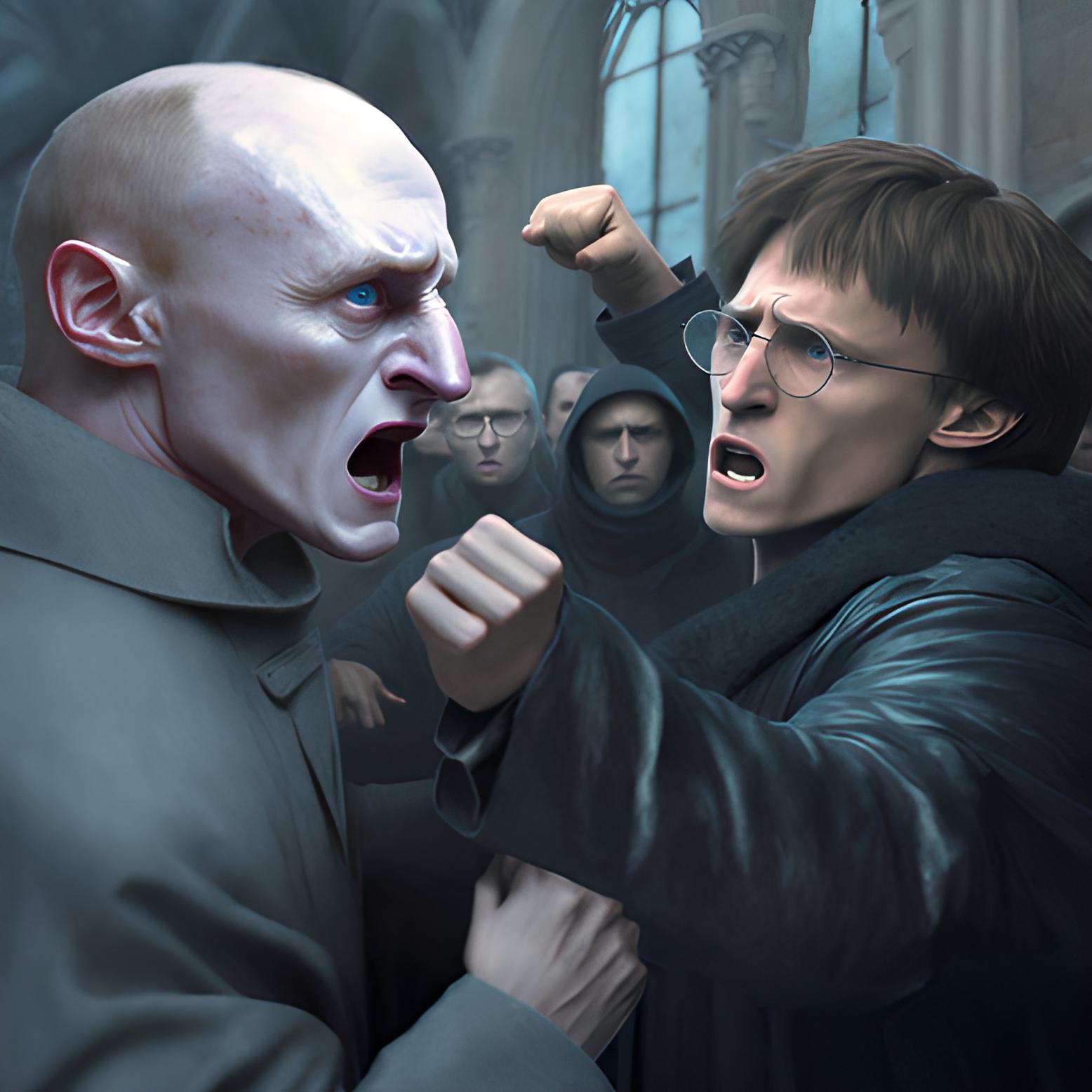 harry potter fights with putin who is depicted as evil cover image.