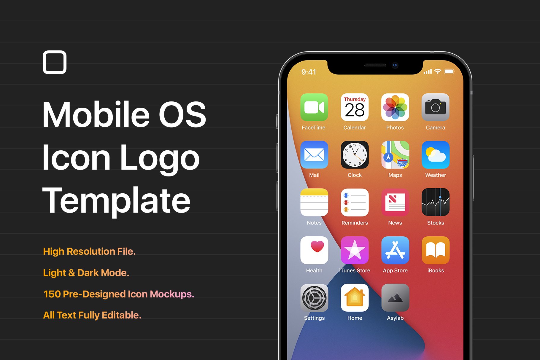 Mobile OS Icon Template Mockup - PSD cover image.