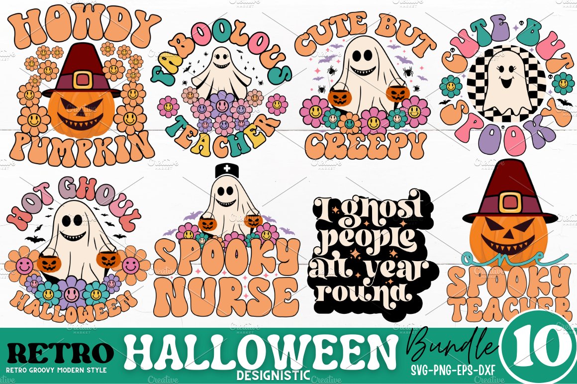 Retro Halloween SVG Bundle preview image.