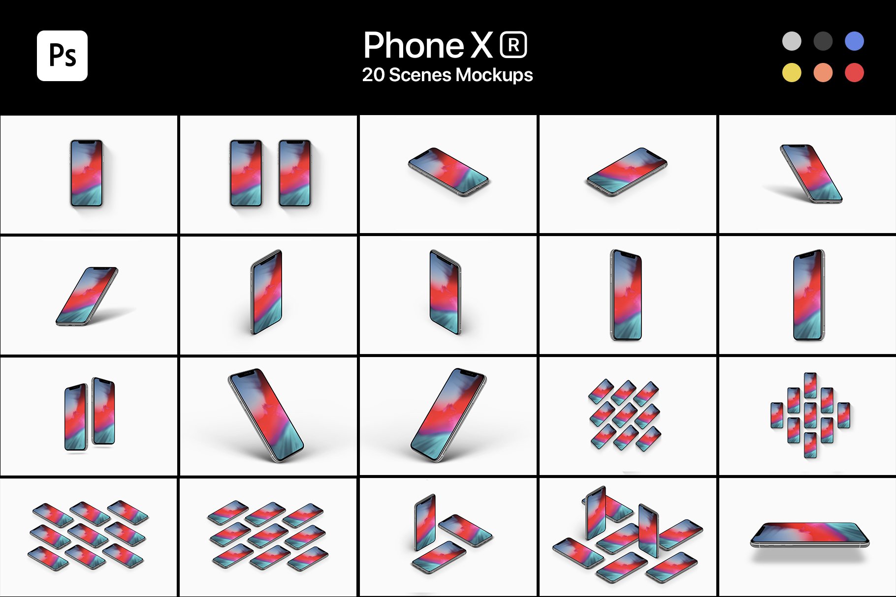 Phone XR 20 Mockups Scenes 5K - PSD preview image.