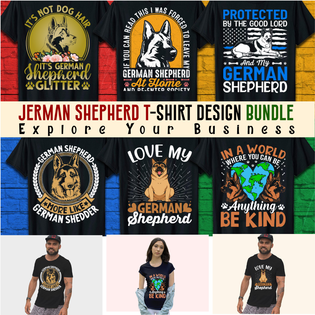 6 typography bundle German Shepherd t-shirt Design Vector Template preview image.