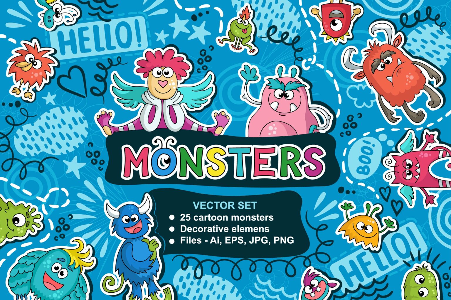 Vector cartoon set with monsters – MasterBundles