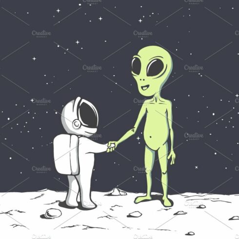meeting of an alien and an astronaut cover image.