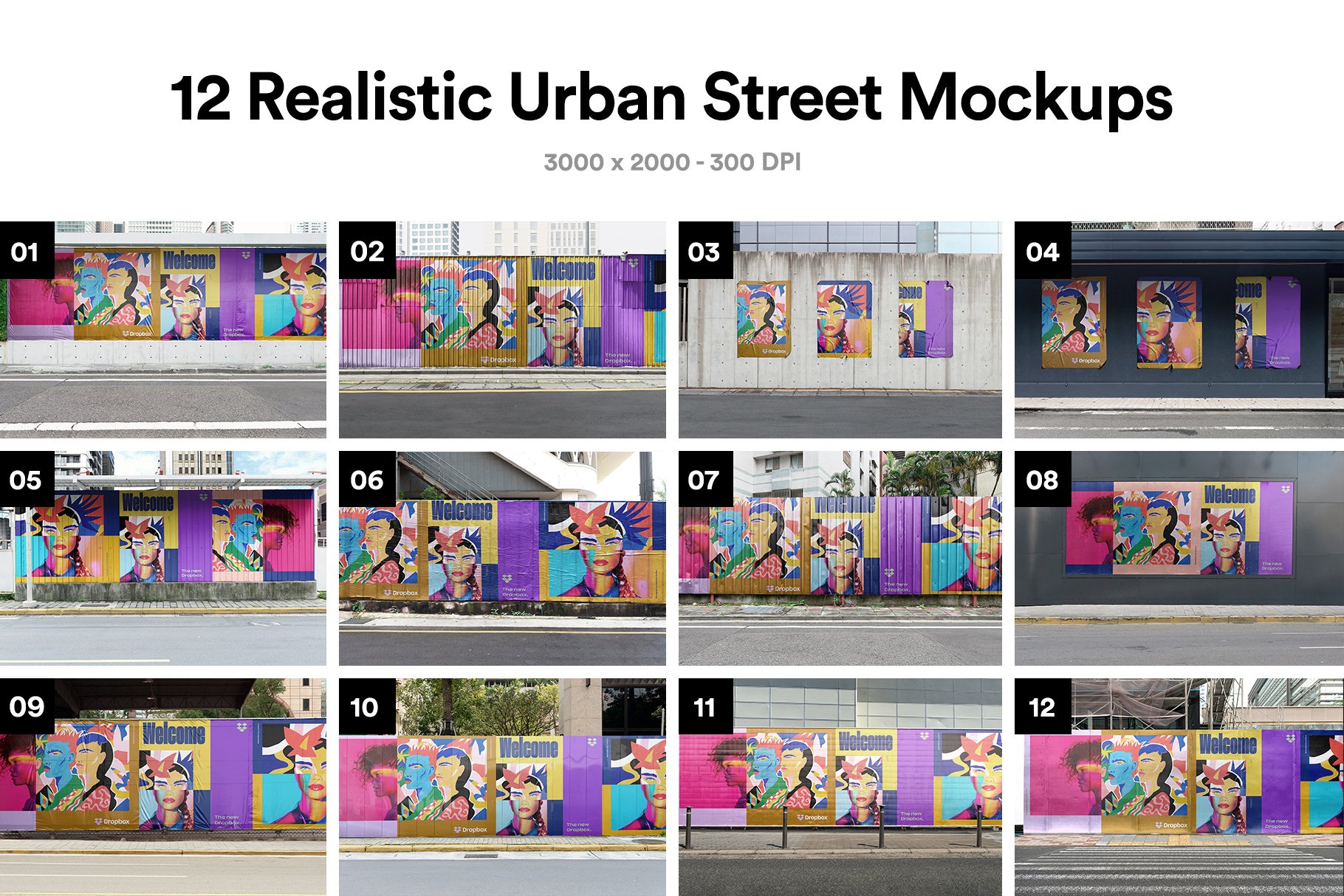 12 Urban Street Mockups - PSD preview image.