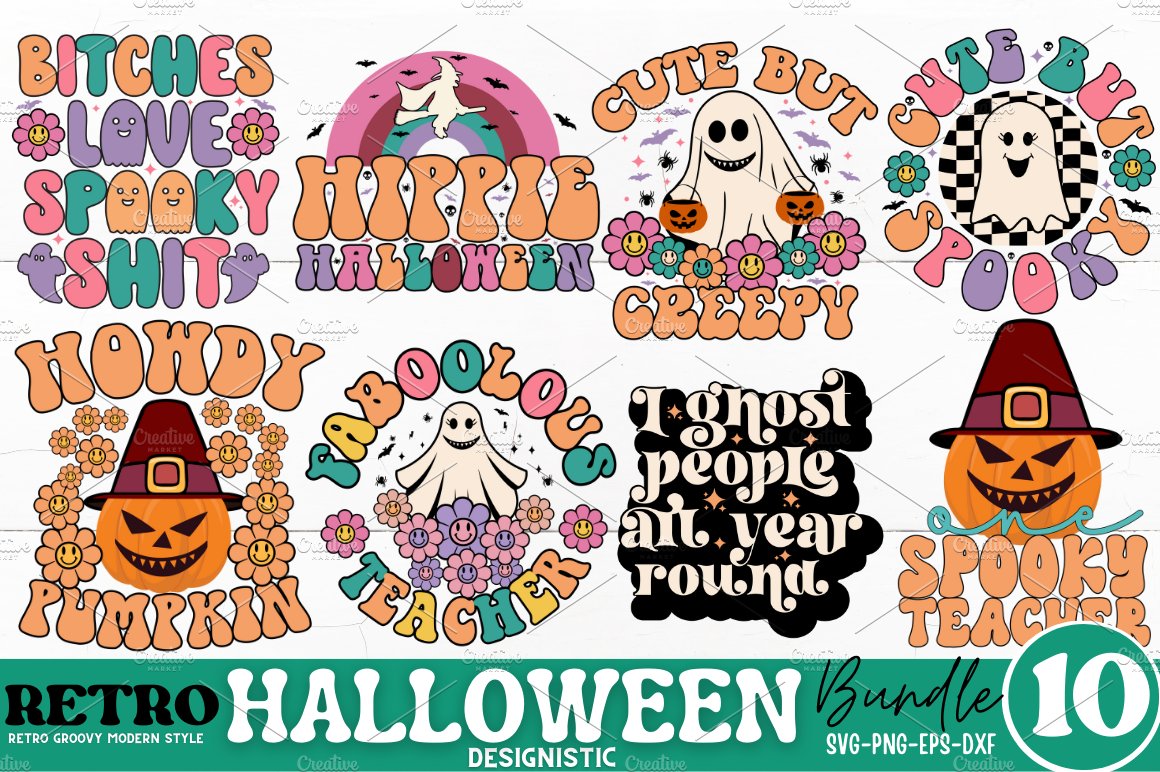 Retro Halloween SVG Bundle cover image.