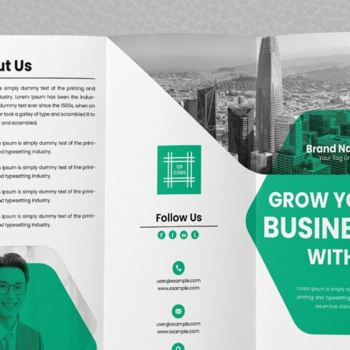 Tri- fold business brochure cover image.