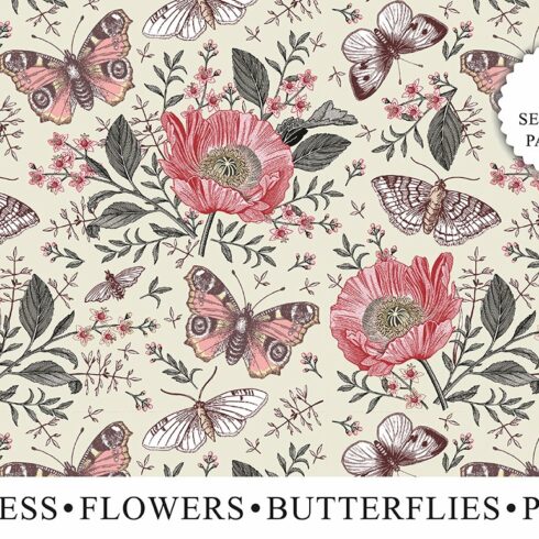 Seamless Butterflies Poppy Poppies cover image.