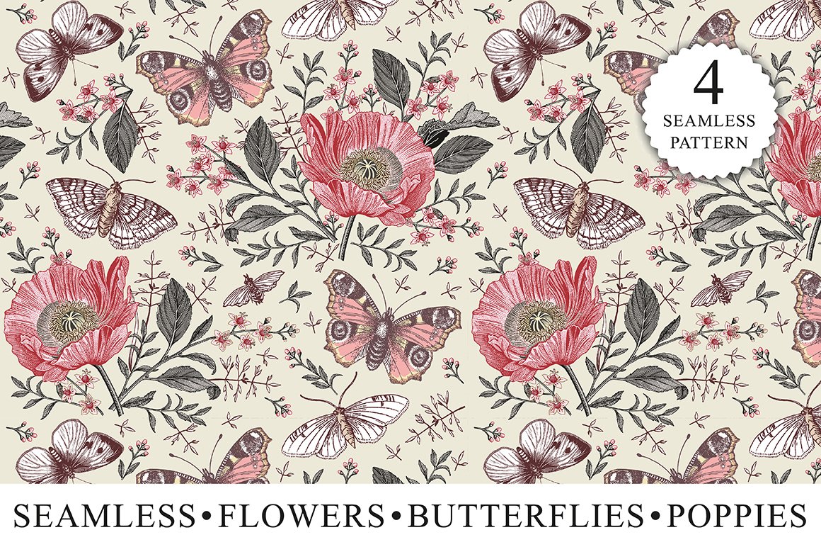 Seamless Butterflies Poppy Poppies cover image.