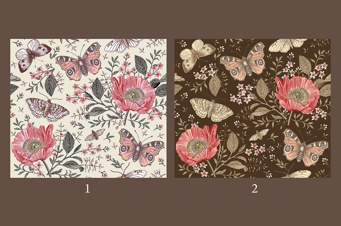 Seamless Butterflies Poppy Poppies preview image.