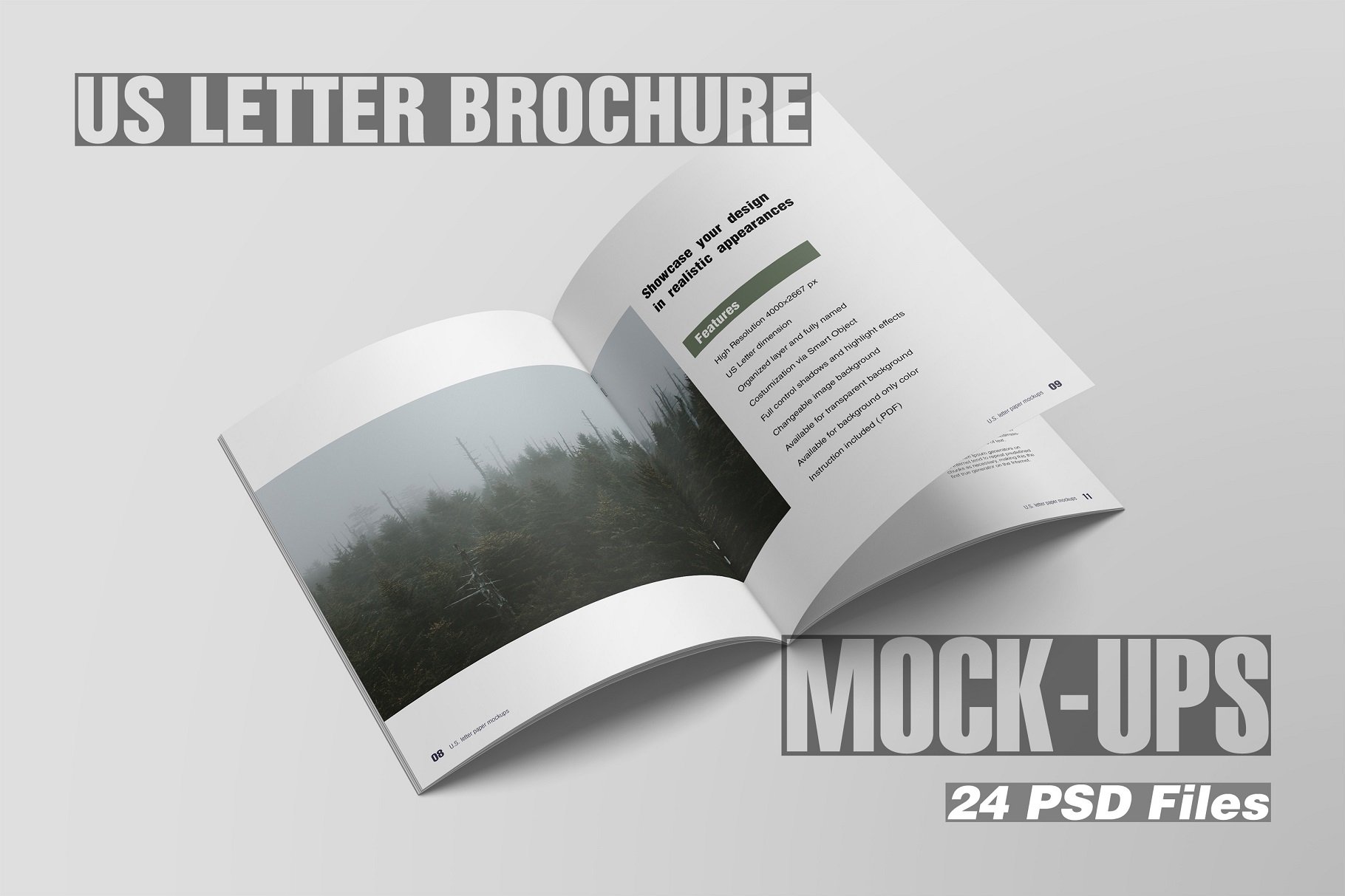 US Letter Brochure/Magazine Mockup cover image.