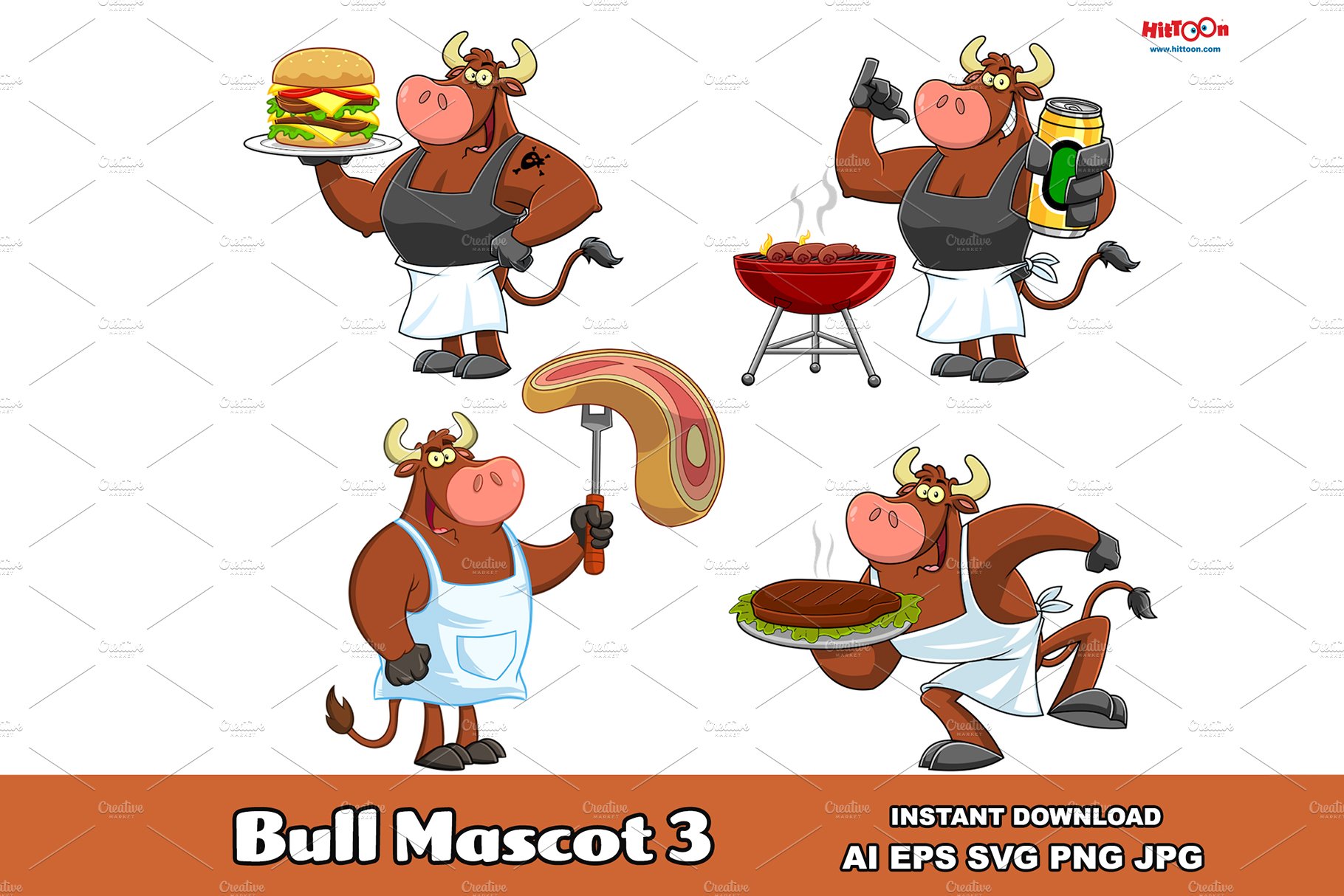 Bull Cartoon Mascot Character 3 cover image.