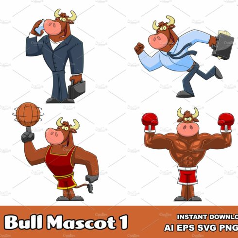 Bull Cartoon Mascot Character 1 cover image.