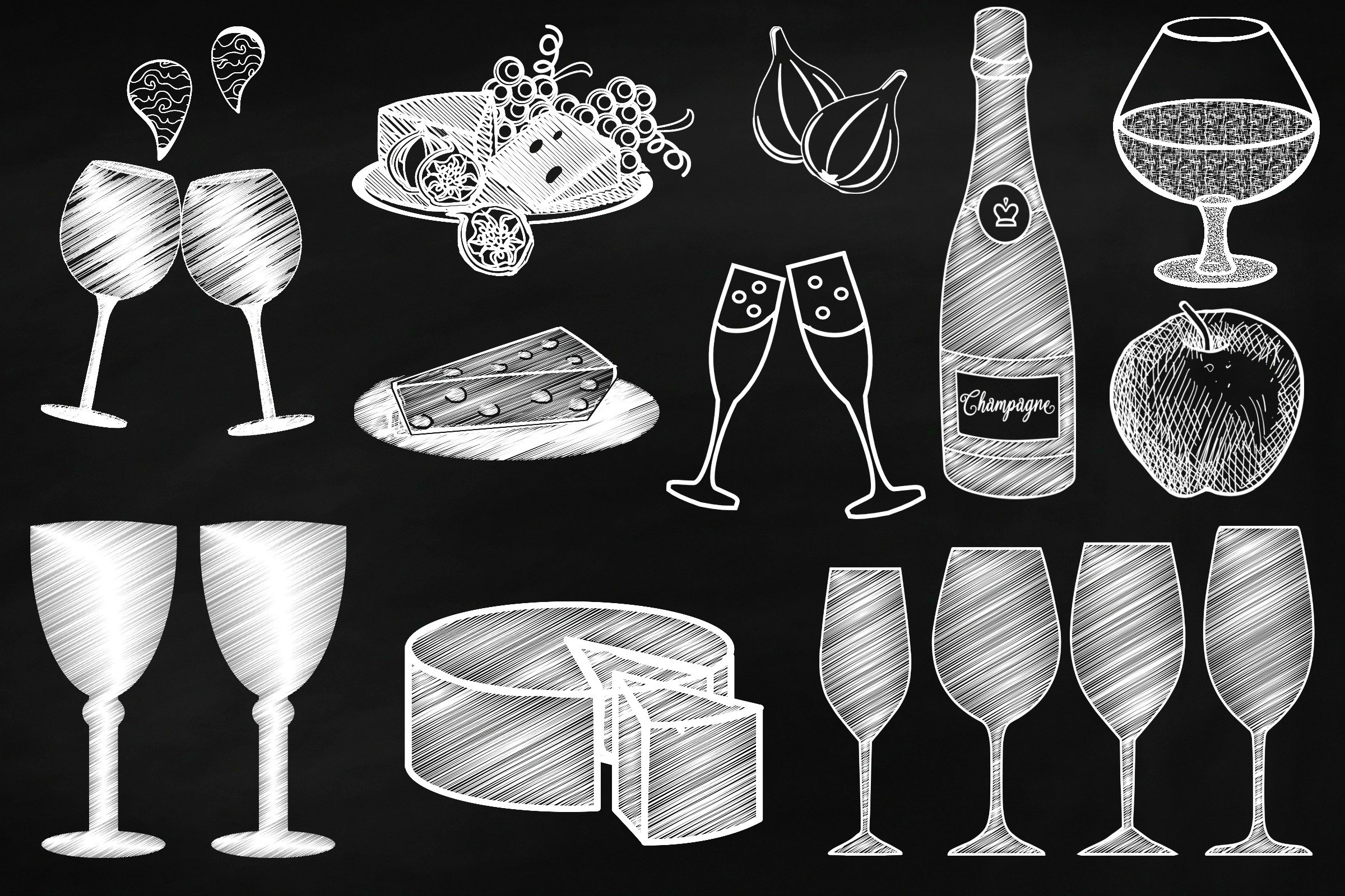 Chalk Wine & Cheese Clip Art preview image.