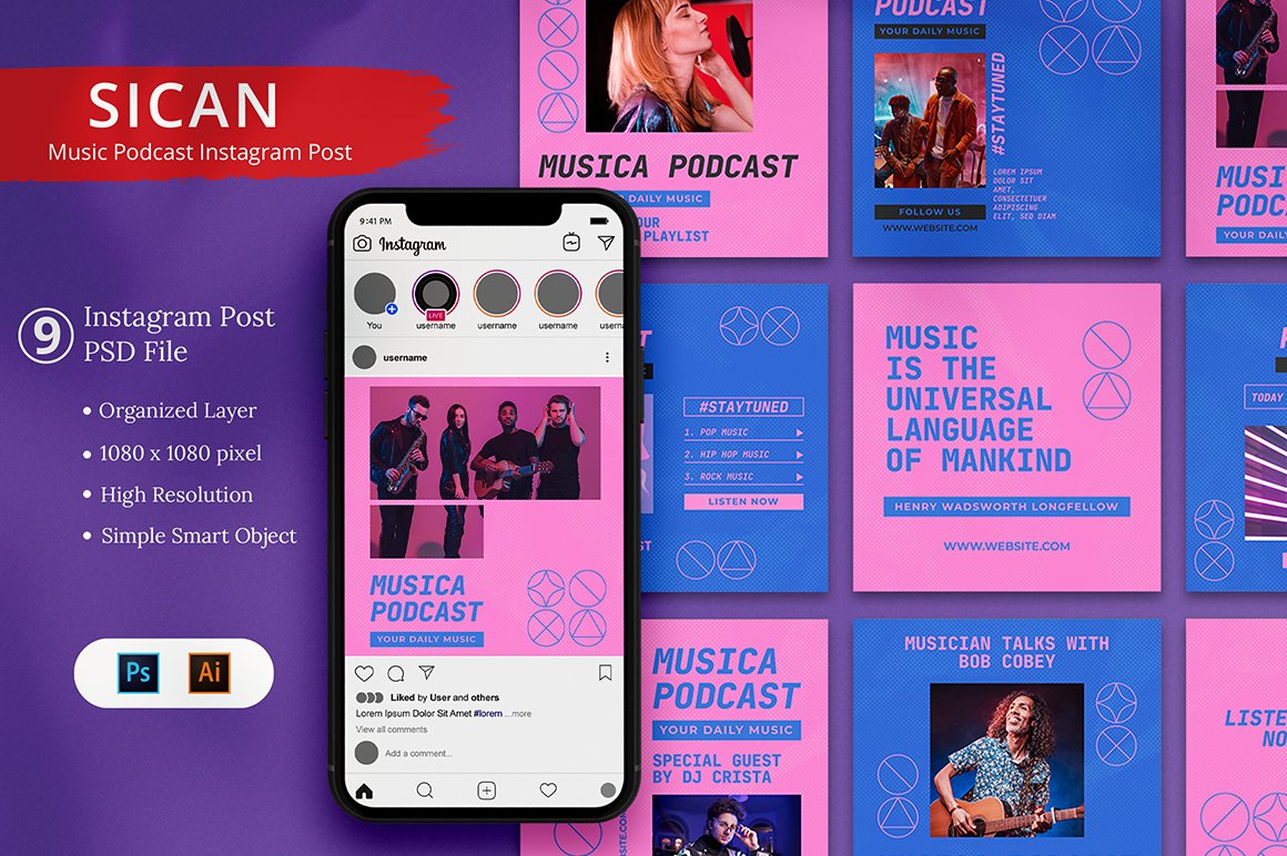Sican - Music Podcast Instagram Post cover image.