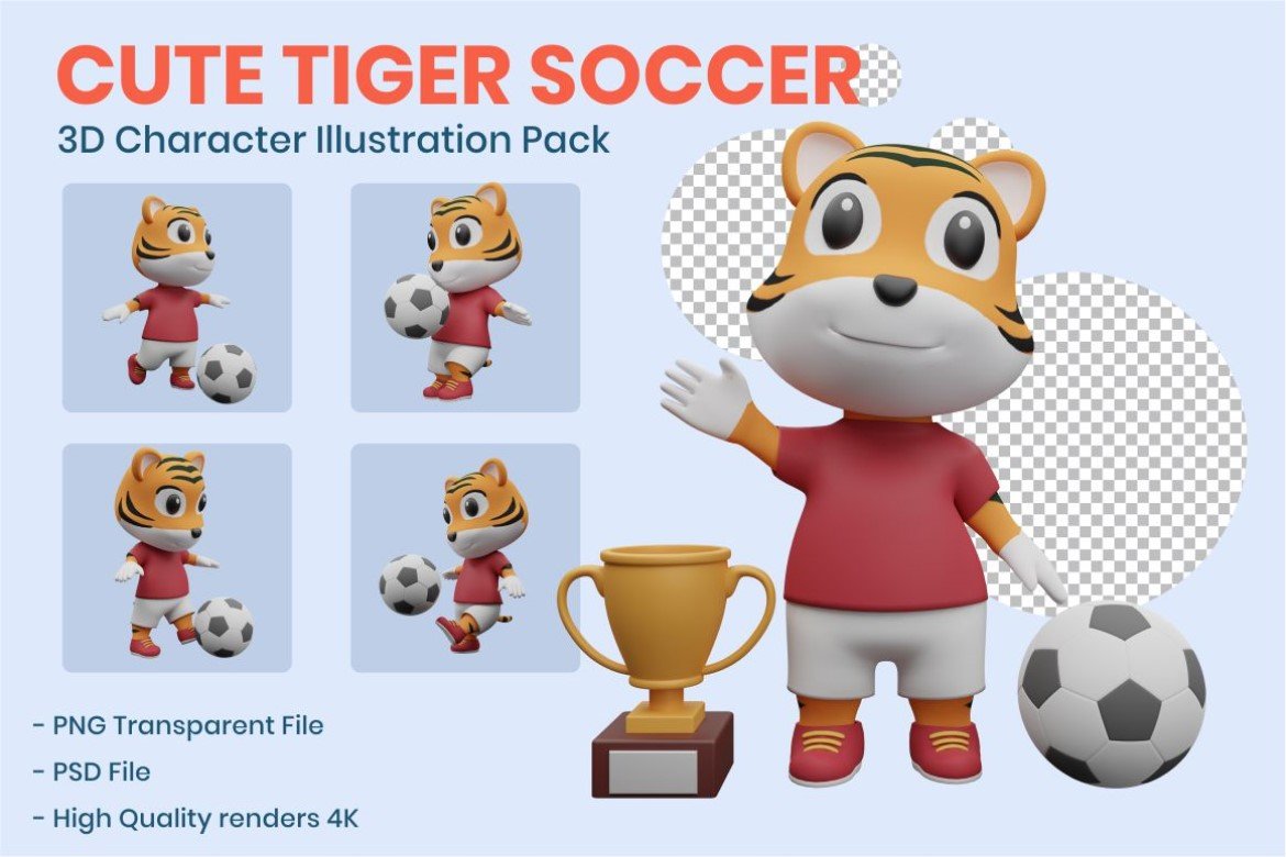 Cute Tiger Soccer 3d Character cover image.