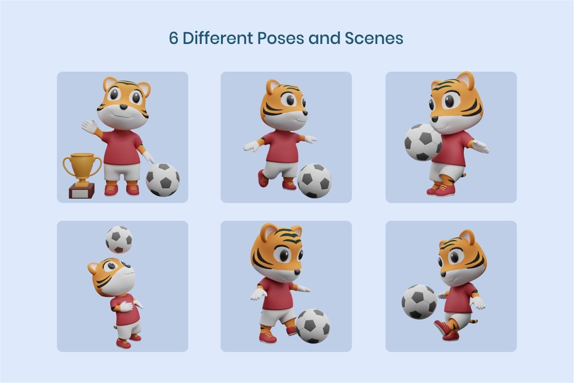 Cute Tiger Soccer 3d Character preview image.