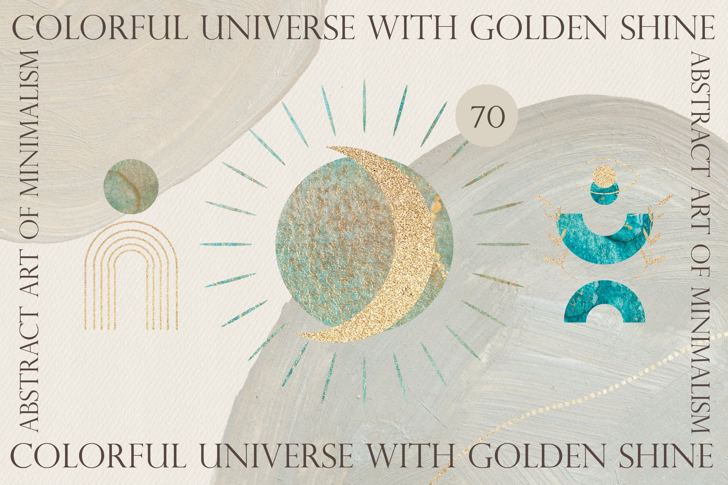 Colorful universe with golden shine cover image.